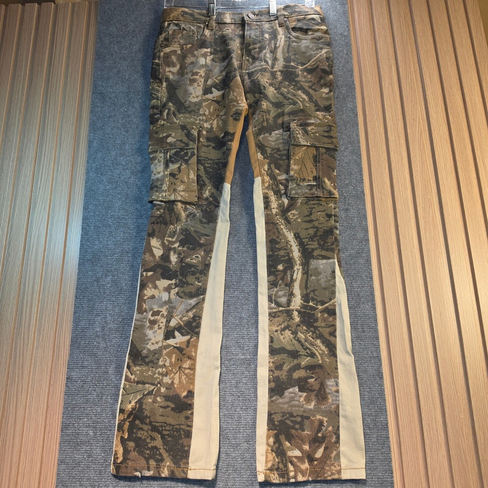 FWRD Denim Cargo Pants Women 18 Camo Green Good Fit 3 Stacked Flared Streetwear